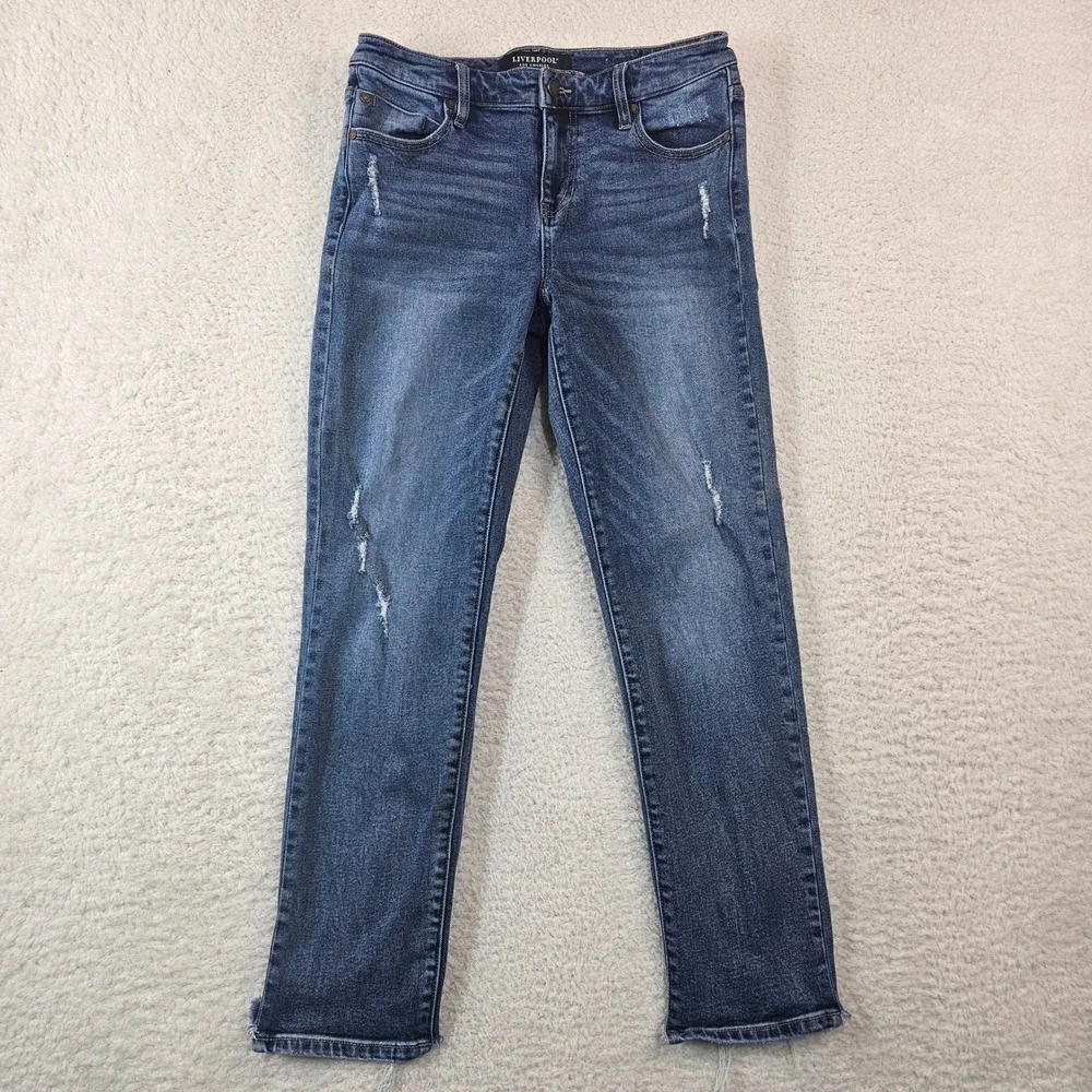 Liverpool Los Angeles Boyfriend Distressed Hem Jeans Medium Wash Womens 6/28